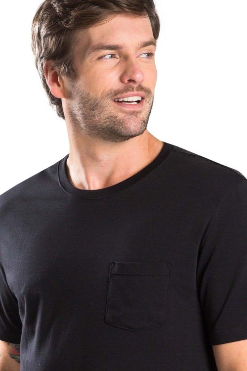 T-Shirt Básica Premium Pima Com Bolso Preta