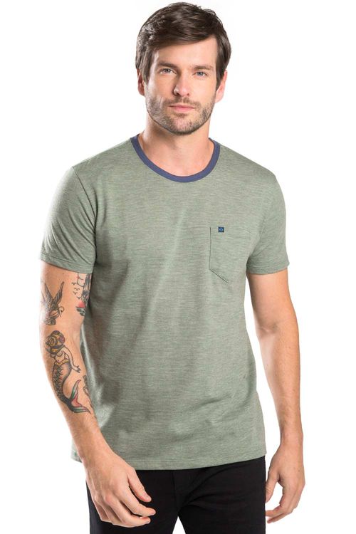 T-Shirt Listrada Com Bolso Verde