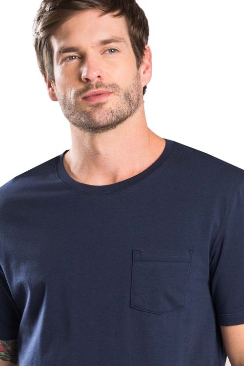 T-Shirt Básica Premium Pima Com Bolso Azul Marinho