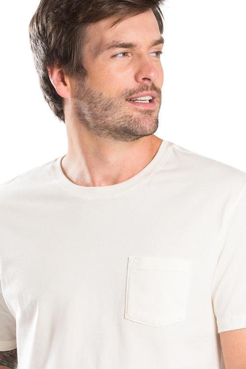 T-Shirt Básica Premium Pima Com Bolso Off White