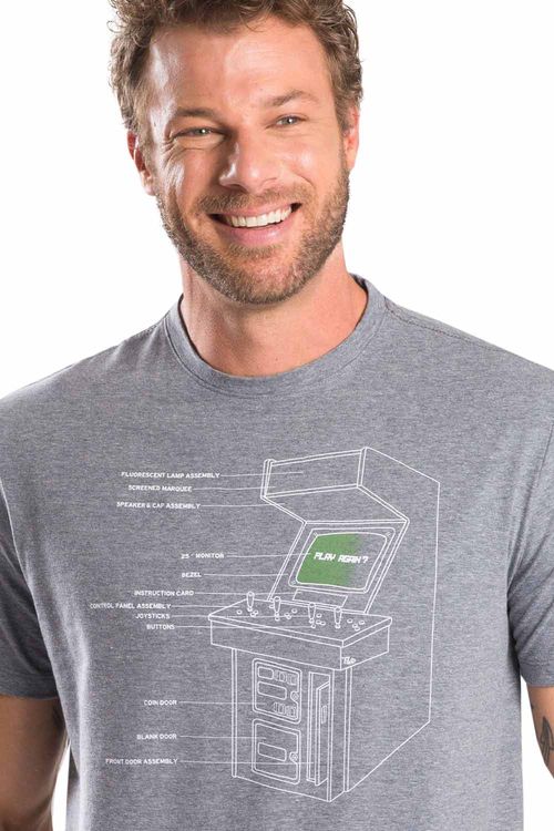 T-Shirt Estampada Fliperama Grafite