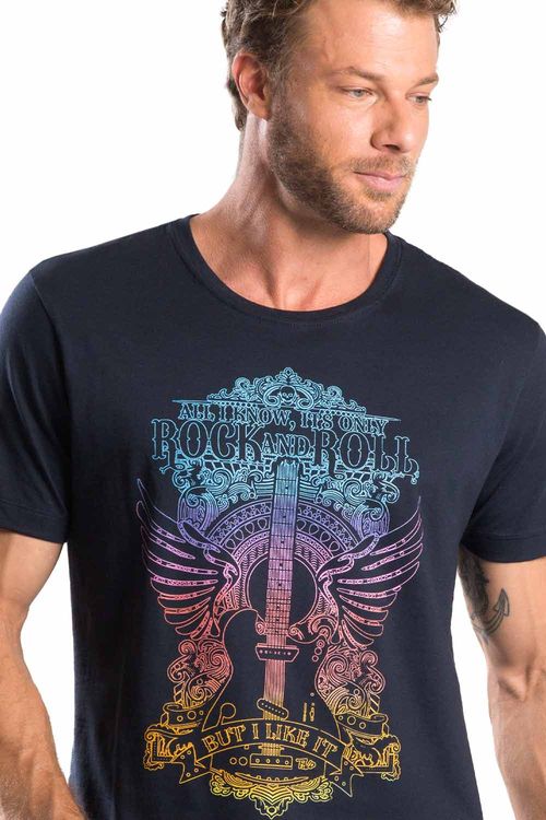 T-Shirt Estampada Music Azul Marinho