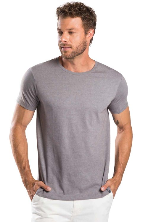 T-Shirt Básica Premium Sem Costura Lateral Cinza