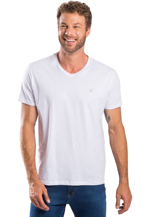 T-Shirt Básica Gola v Premium Pima Branco