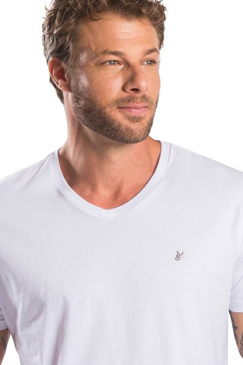 T-Shirt Básica Gola v Premium Pima Branco