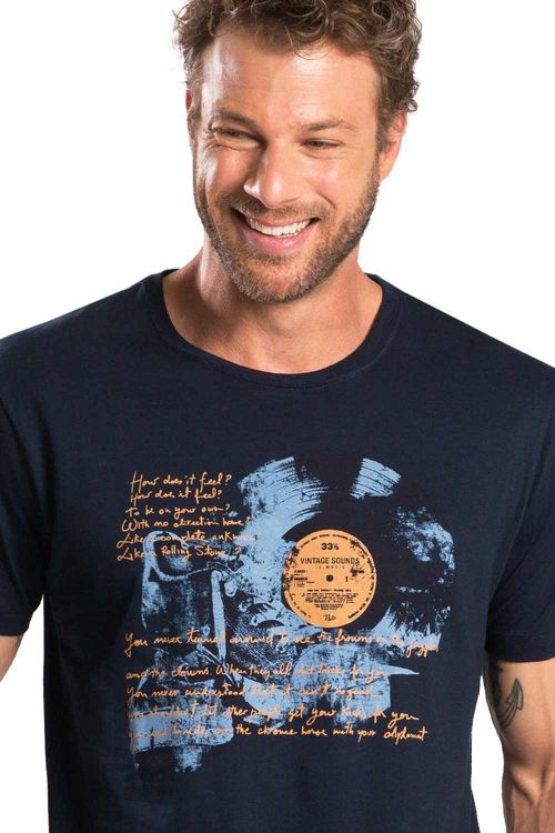 T-Shirt Estampada Disco Azul Marinho