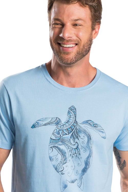 T-Shirt Estampada Turtle Azul Clara