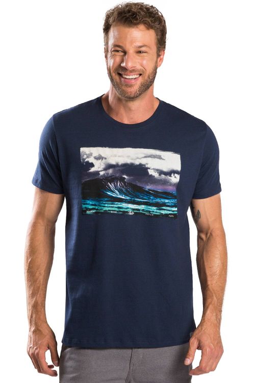 T-Shirt Estampada Ondas Azul Marinho