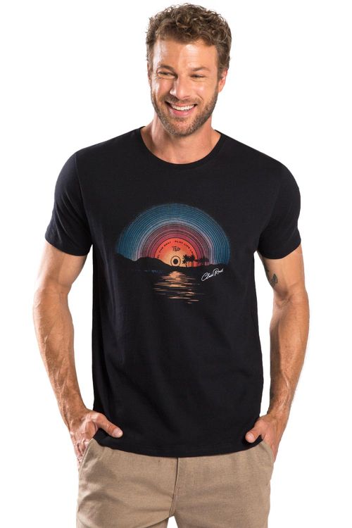 T-Shirt Estampada Disco Music Preta