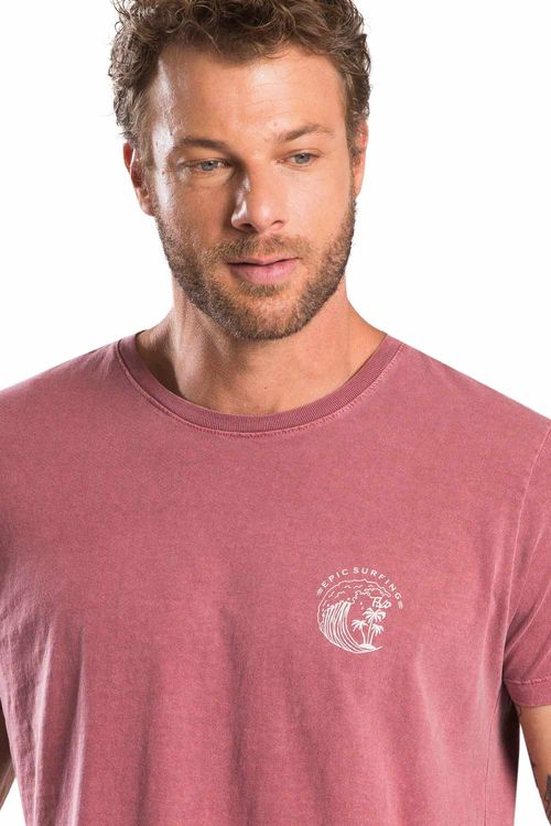 T-Shirt Estampada Estonada Aventura Vermelha Escura