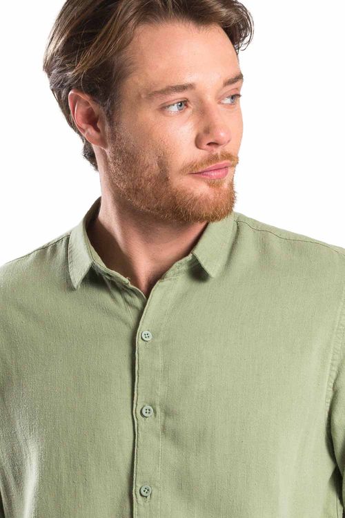 Camisa Lisa De Viscolinho Verde Claro