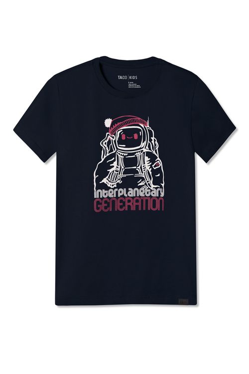 T-Shirt Infantil Estampada Astronauta Azul Marinho