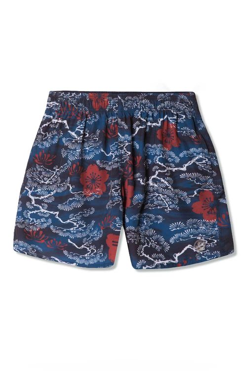 Short Estampado Do Oriente Azul Marinho