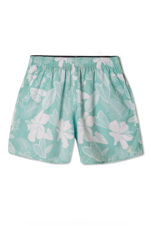 Short Estampado Hibisco Flex Verde Claro