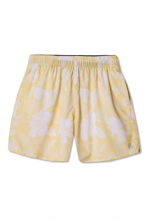 Short Estampado Hibisco Flex Amarelo Claro