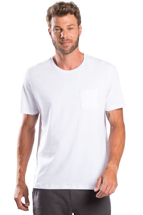 T-Shirt Básica Premium Pima Com Bolso Branca