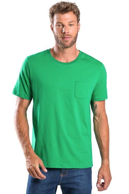 T-Shirt Básica Premium Pima Com Bolso Verde Bandeira