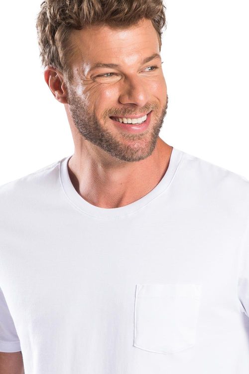 T-Shirt Básica Premium Pima Com Bolso Branca