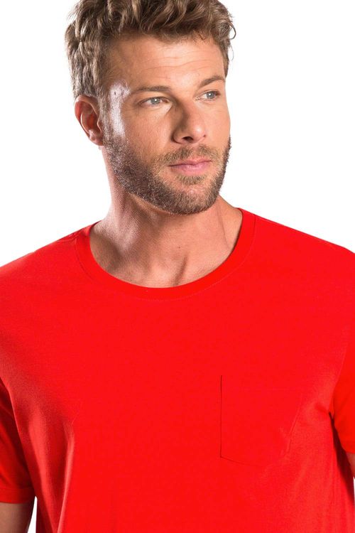 T-Shirt Básica Premium Pima Com Bolso Vermelha