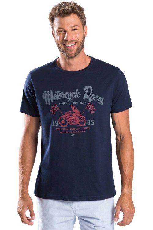 T-Shirt Estampada Motorcycler Azul Marinho