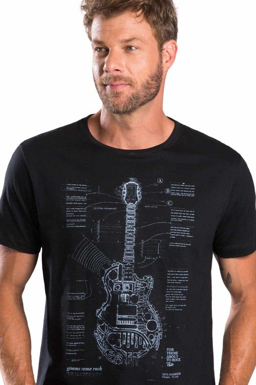 T-Shirt Estampada Guitarra Preta