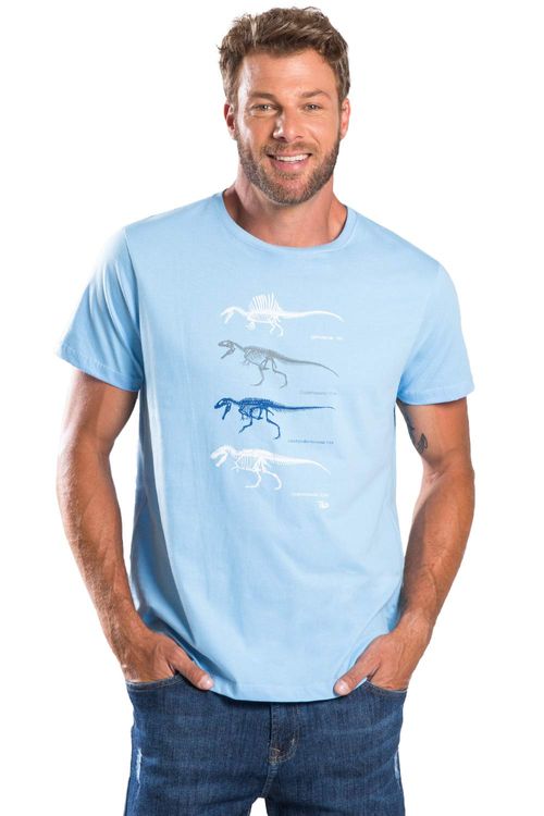 T-Shirt Estampada Dinossauros Azul Claro