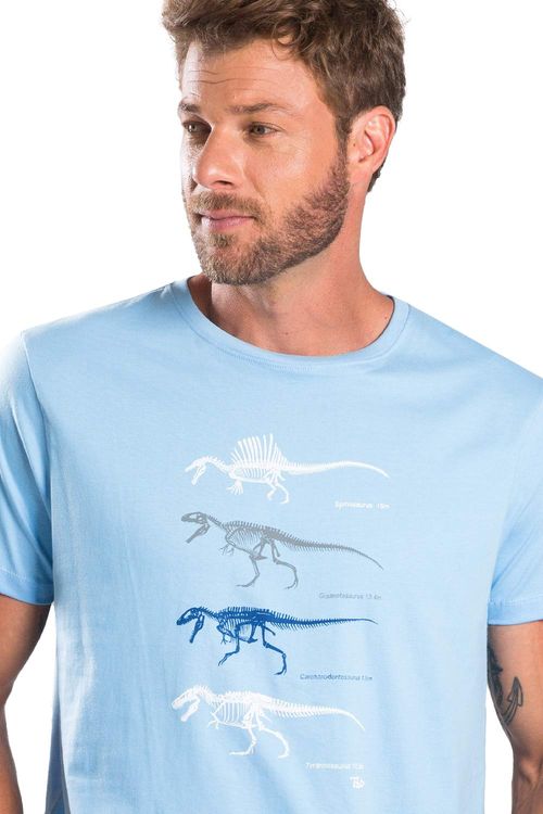 T-Shirt Estampada Dinossauros Azul Claro
