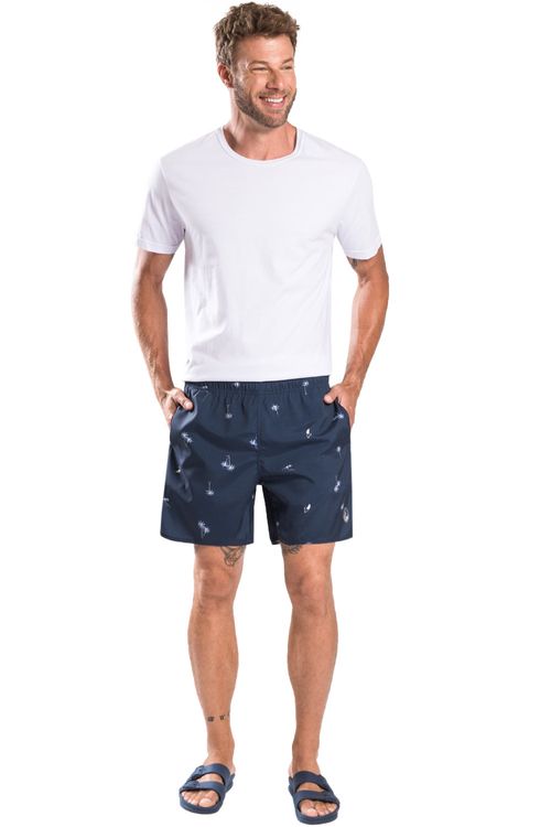 Short Estampado Mini Coqueiro Azul Marinho