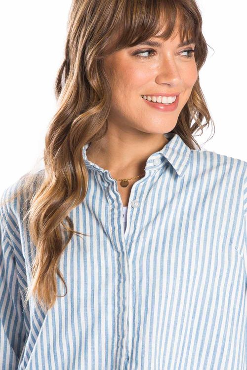 Camisa Algodão Listrada Azul Claro/Branco