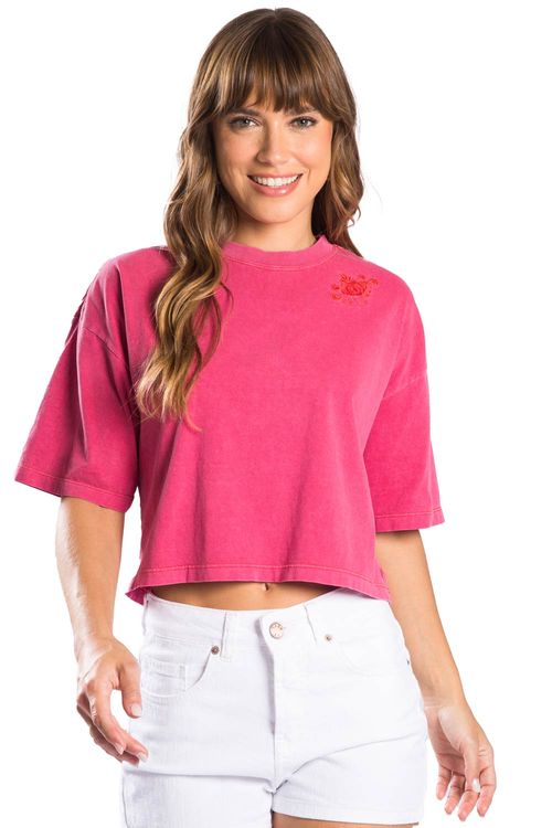 Blusa Cropped Bordada Pink