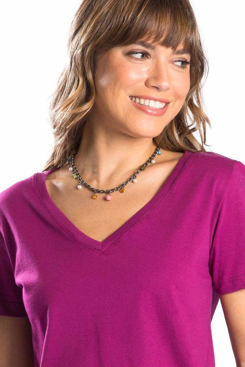 Blusa Básica Gola v Fio Penteado Violeta