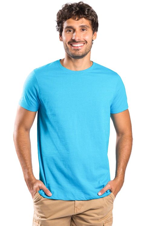 T-Shirt Básica Premium Sem Costura Azul Turquesa