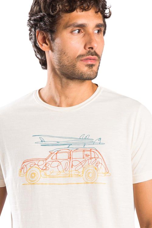 T-Shirt Estampada Flamê Fiado Surf Trip Off White