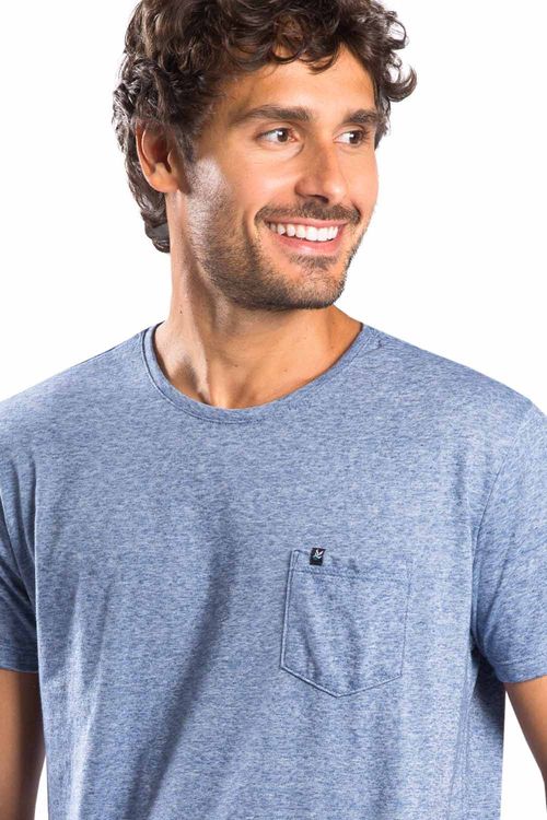 T-Shirt Especial Desfibrado Com Bolso Azul