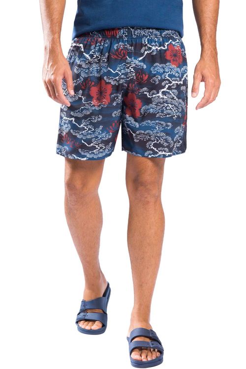 Short Estampado Do Oriente Azul Marinho