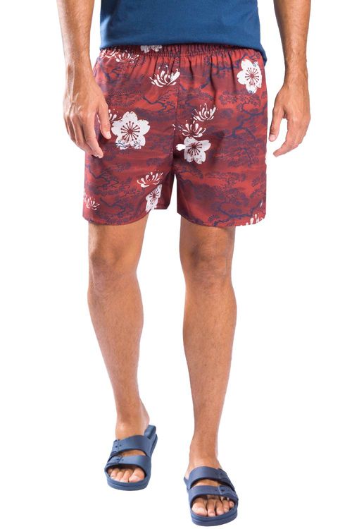 Short Estampado Do Oriente Vermelho