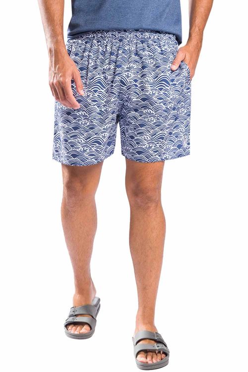 Short Estampado Waves Flex Azul Marinho