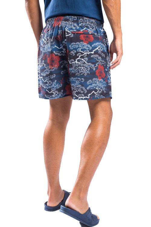 Short Estampado Do Oriente Azul Marinho