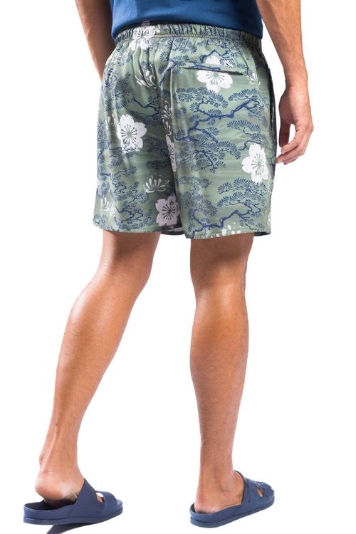 Short Estampado Do Oriente Verde Musgo