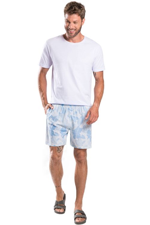 Short Estampado Hibisco Flex Off White
