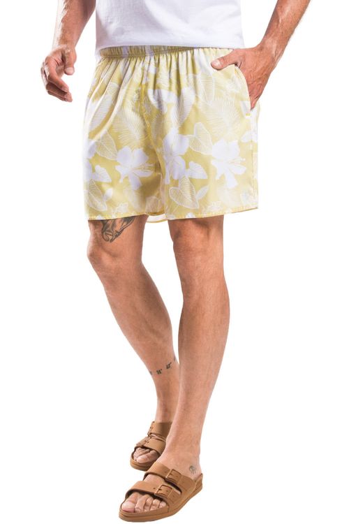 Short Estampado Hibisco Flex Amarelo Claro