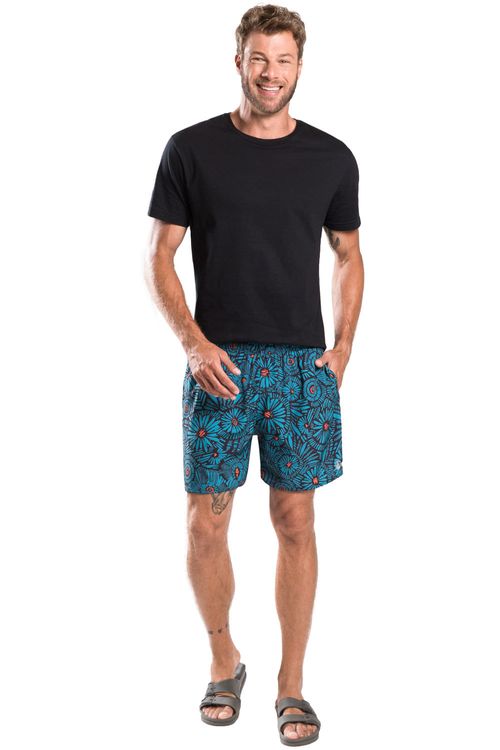 Short Estampado Flower Azul Petroleo