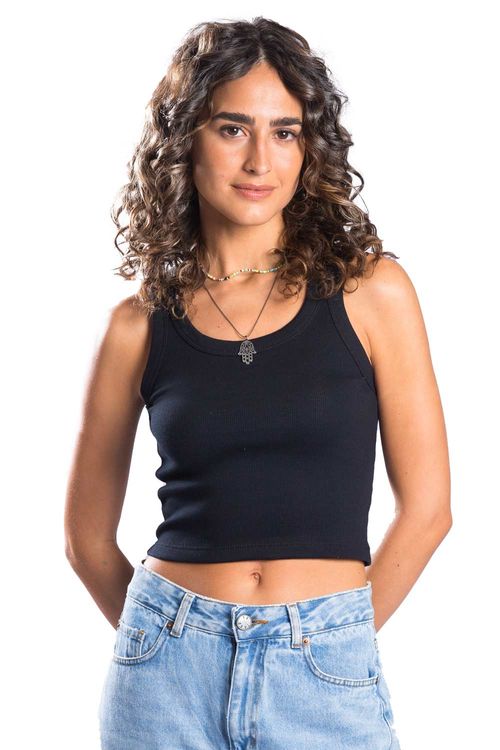 Regata Cropped Canelada Preto