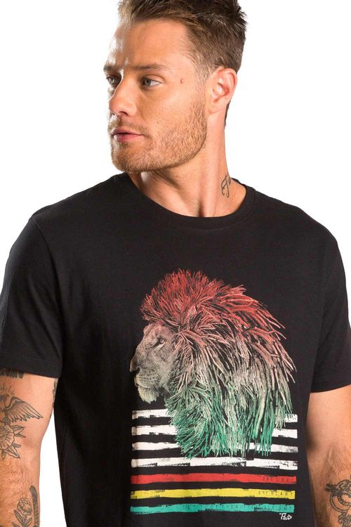 T-Shirt Estampada Lion Preto