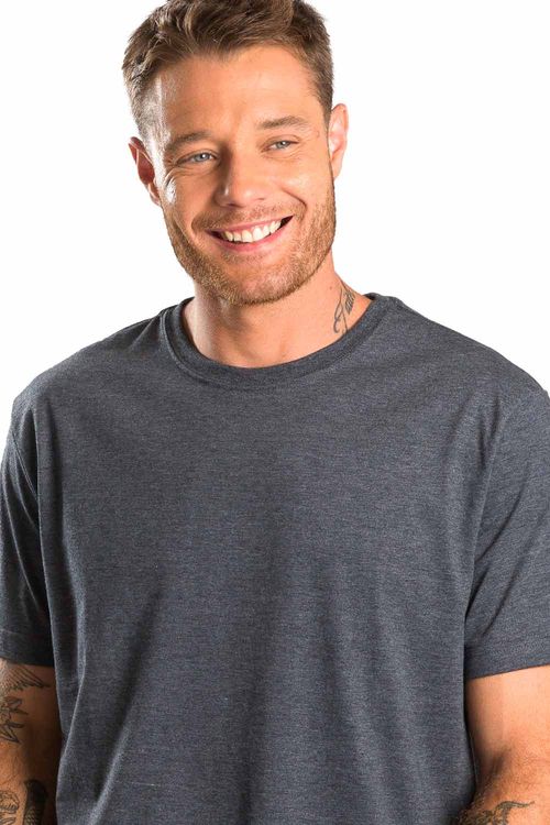 T-Shirt Básica Mescla Comfort Azul Marinho