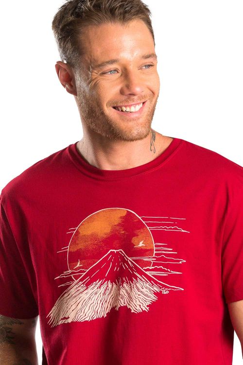 T-Shirt Estampada Monte Fuji Vermelha Escura