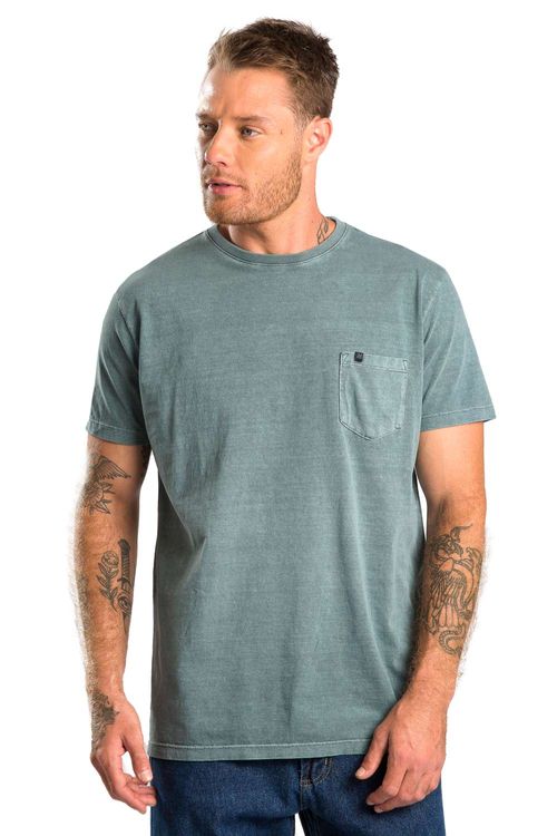 T-Shirt Estonada Com Bolso Azul Petroleo