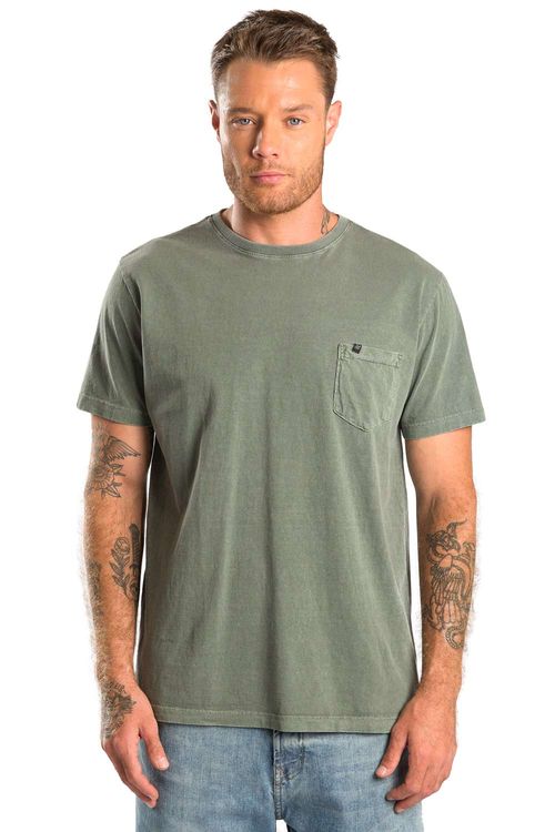 T-Shirt Estonada Com Bolso Verde Musgo