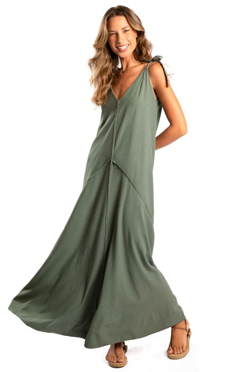 Vestido Malha Crepe Longo Recortes Vd Mil