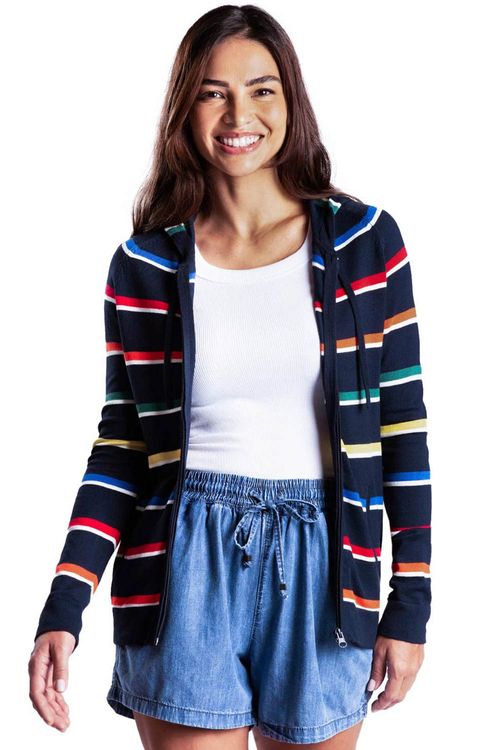 Casaco Listrado Com Capuz Azul Marinho